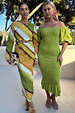 Green Ombre Alba Dress with earthy tones and beaded waist cut-outs, shown on two models for inclusive sizing.