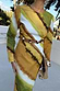 Green Ombre Alba Dress in earthy green and yellow tones with long sleeves and natural stone beading.