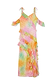 Thumbnail for Multi-coloured Ombre Jacquard Faro Dress with tiered ruffles, metallic embellishments and adjustable tie shoulder straps.