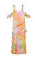 Thumbnail for Ombre Jacquard Faro Dress with multi-coloured ruffles, silver metallic detail and tie shoulder straps.