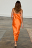 Orange Lily Midaxi Dress in silky satin with adjustable straps, shown from the back in vibrant orange.