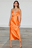 Thumbnail for Orange Lily Dress in silky satin with a lace V-neckline; model wears UK 10 / US 6.