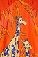 Giraffe Emma Dress fabric detail showing the iconic orange and blue giraffe print and textured crochet knit top.