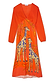 Thumbnail for Giraffe Emma Dress with an orange crochet knit bodice and a glossy skirt featuring a bold blue giraffe print.