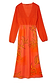 Giraffe Emma Dress in orange featuring a long-sleeved crochet knit V-neck top and a giraffe print viscose skirt.