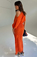 Thumbnail for Orange Tilly midaxi dress with a gold fleck print, an asymmetric off-the-shoulder sleeve and elasticated waist.
