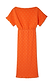Thumbnail for Bright Orange Tilly Dress with gold fleck metallic print, draped asymmetrical shoulder, and elasticated waist.