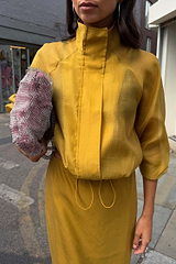 Olive Organza Funnel Neck Jacket