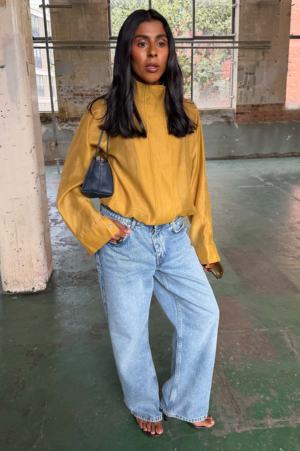 Olive Organza Funnel Neck Jacket