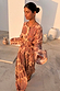 Peach Paisley Anna Top with a tie waist and long sleeves, styled as a co-ord with matching balloon trousers.