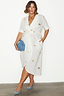 Thumbnail for White cotton linen Brooklyn wrap dress with metallic gold palm flecks and a multi-wear tie waist.