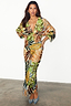 Thumbnail for Cream Palm Leaf Emma Dress featuring a tropical print, deep V-neck and wide elasticated sleeves.
