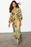 Thumbnail for Cream Palm Leaf Emma Dress featuring a vibrant tropical print, deep V-neck and long elasticated sleeves.