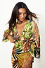 Thumbnail for Cream Palm Leaf Emma Dress featuring a deep V-neckline and tropical palm print in green and brown.