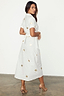 Thumbnail for White cotton linen Brooklyn wrap dress with gold metallic palm flecks and a wraparound collar.