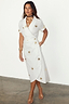 Thumbnail for White Cotton Linen Brooklyn Dress with gold metallic palm fleck, wraparound collar and tie waist.