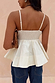 Ivory Palm Nara Top in cream cotton featuring a floaty peplum hem, shirred back and adjustable straps.