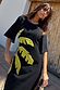 Thumbnail for Black Palm Riviera Dress in a cotton blend with a lime palm motif and adjustable side tie detailing.