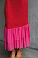 Red and Pink Katie Dress highlighting tiered contrast pink frills at the hem of the sheer mesh fabric.