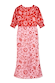 Pink and Red May Dress with sun and palm motifs, featuring short puff sleeves and a shirred back panel.