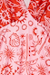 Pink and Red May Dress bodice detail highlighting pleated cups and sun, shell, and floral NFD motifs.