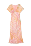 Thumbnail for Pink Boho Elodie midaxi dress in a pastel ombre print with gold fleck detailing and a V-neckline.