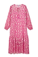 Pink Jacquard Harmony midi dress with gold animal print, tassel neck ties and tiered skirt.