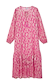 Pink Jacquard Harmony Dress featuring gold animal print motifs, tassel neckline and a tiered skirt.