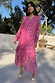 Thumbnail for Pink Jacquard Harmony Dress with gold animal print, tiered skirt and tassel neckline worn by a model.