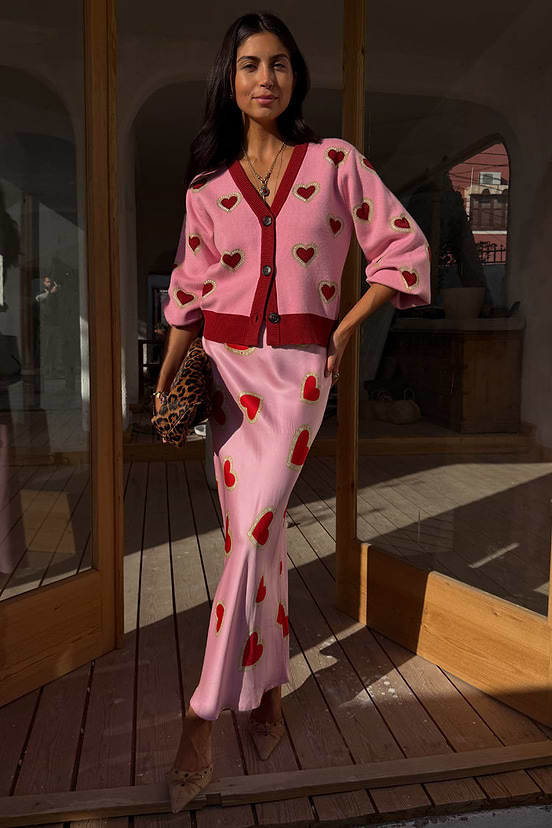 never fully dressed pink and red cardigan Pink Hearts Knitted Cardigan - Designed in London