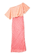 Pink and Red Jacquard Tilly Dress featuring an off-the-shoulder silhouette and sparkling gold dots.