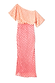 Thumbnail for Pink and Red Jacquard Tilly Dress with metallic gold dots and an off-the-shoulder silhouette.