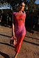 Pink Poppy Sleeveless Mesh Dress featuring iconic red floral prints on pink mesh in a sunlit outdoor setting.