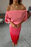 Pink and red ombre Tilly Dress in plisse with gold shimmer and an off-the-shoulder neckline on a model.