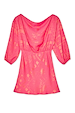 Pink Safari Mini Tilly Dress in pink jacquard with a floral and palm print, long sleeves and elasticated waist.