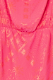 Pink Safari Mini Tilly Dress detail showing the pink jacquard fabric and abstract safari sun and tiger print.