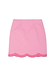 Pink Scallop Mini Jaspre wrap skirt in cotton-linen featuring a light pink base and a dark pink scalloped hem.