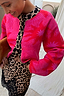 Thumbnail for Pink Soleil Cardigan with sun motifs and leopard trim, a soft knit style designed in London.