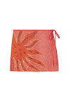 Pink Sol Beaded Wrap Skirt with a hand-embroidered sun motif, gold sequin details and side tie fastening.