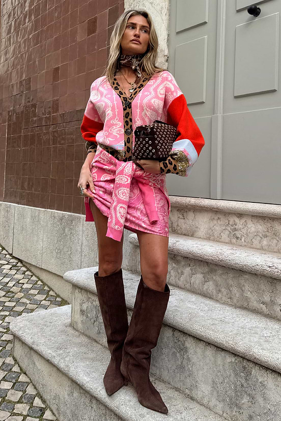 never fully dressed pink and red cardigan Never Fully Dressed Plus contrast knit cardigan in pink and red