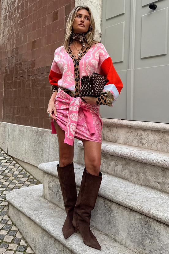 never fully dressed pink and red cardigan Never Fully Dressed Plus contrast knit cardigan in pink and red