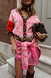 Splice Bandana Cardigan with pink paisley, leopard and olive prints, styled as a coordinated set with a matching skirt.