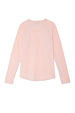 Back view of the baby pink Life is Tough Accessible T-Shirt featuring long raglan sleeves and a curved hemline.