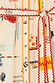 Thumbnail for Poema Shirt Dress detail in cream with a colourful poem print, orange lace trim and red ric-rac tie belt.