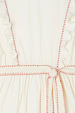 Pollenca Mini Dress in cream cotton with red contrast stitching on ruffled trims and a tied waist belt.