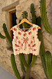 Cream Pollenca Top with red palm tree embroidery and scallop edge trim, hanging against a cactus background.