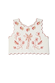 Cream and Red Pollenca Top featuring red embroidered palm tree motifs and scalloped edges on a cotton base.