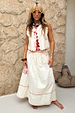 Cream and Red Pollenca Top with red scalloped trim and tie fastenings, part of a cotton co-ord.
