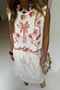 Cream and Red Pollenca Top with embroidered palm tree motifs and scallop trim, worn as a cotton co-ord set.