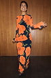 Black Poppy Aria Mesh Dress with an orange poppy print on sheer black fabric, styled with leopard heels.